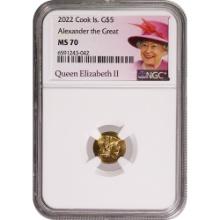 Cook Islands $5 Gold 2022 Ancient Greek Collection--Alexander the Great MS70 NGC