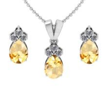 4.15 Ctw VS/SI1 Citrine and Diamond 14K White Gold Pendant +Earrings Necklace Set (ALL DIAMOND ARE L