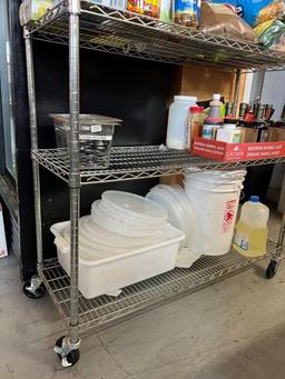 Metal Storage Shelf with Wheels, box Lipton Tea