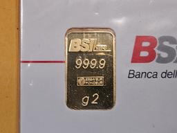 GOLD! Two Gram .9999 fine Gold Bar