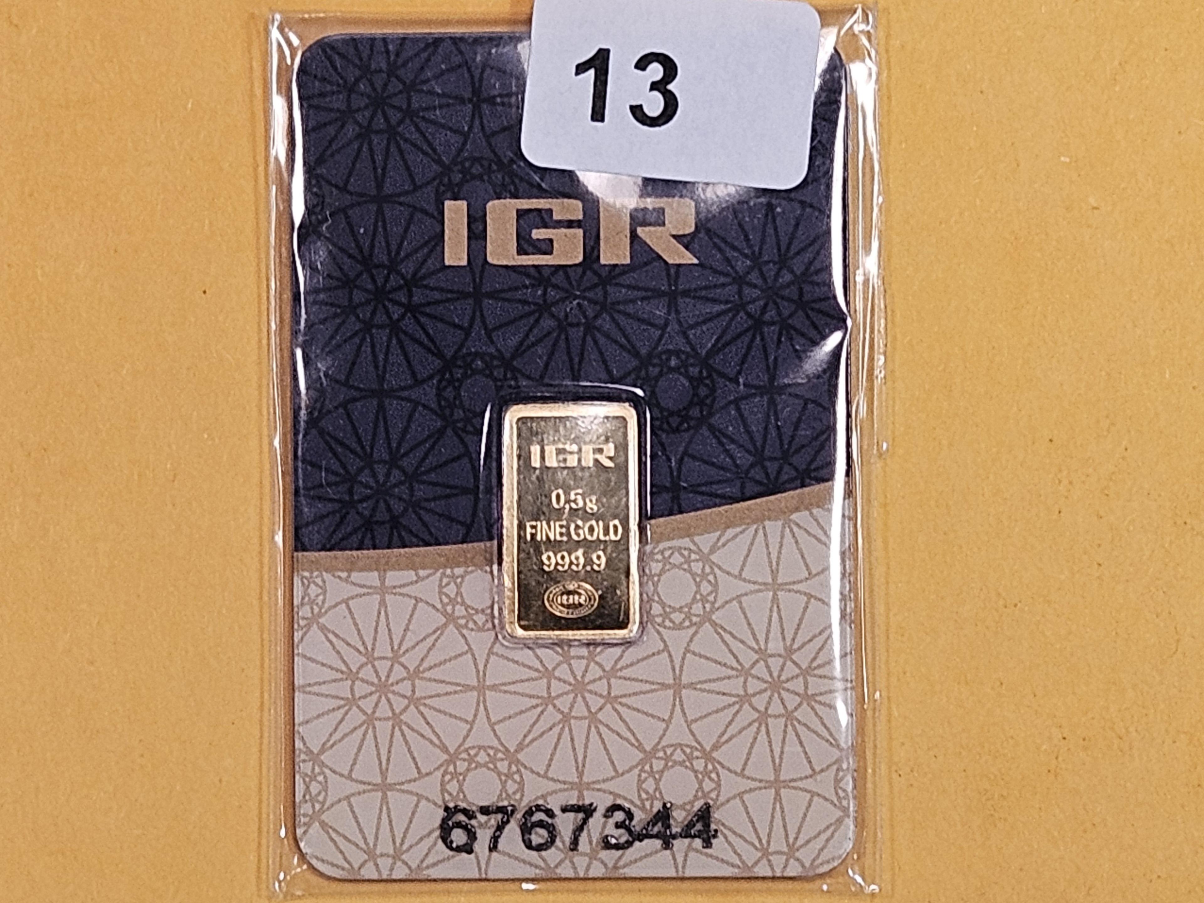 GOLD! IGR one-half gram .9999 fine gold bar