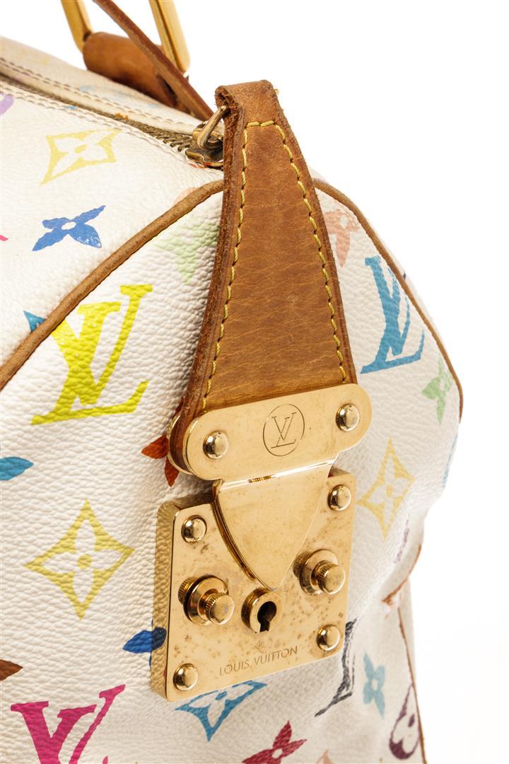 Louis Vuitton White Multicolor Monogram Leather Speedy 30 Satchel Bag