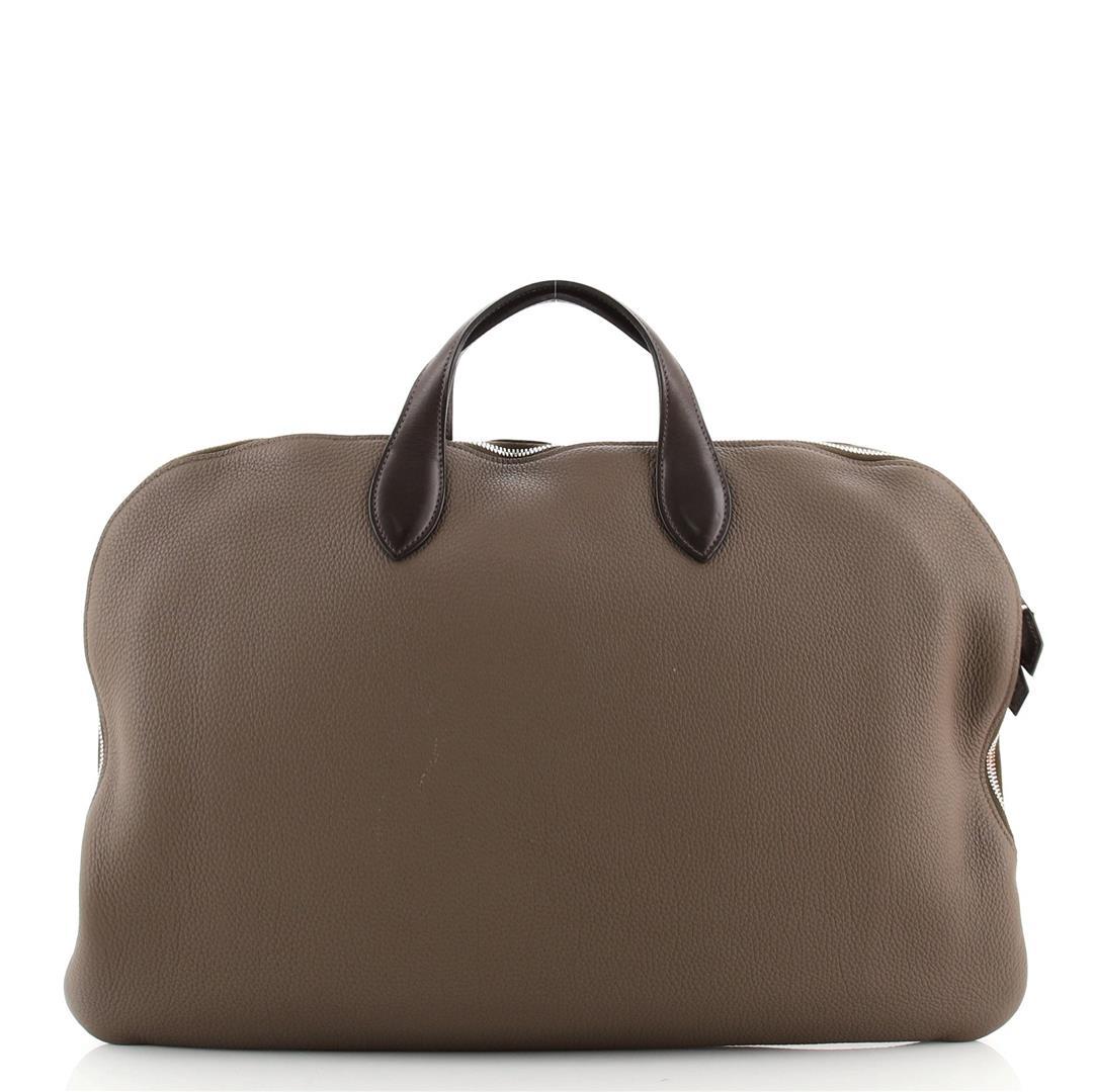 Hermes Brown Togo Leather Victoria Travel Briefcase