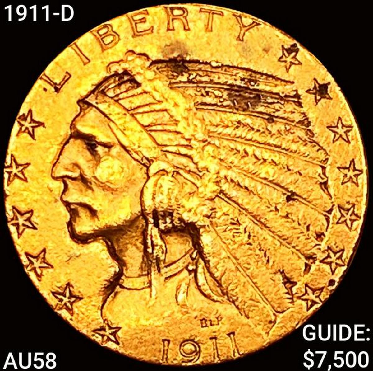 1911-D $5 Gold Half Eagle CHOICE AU