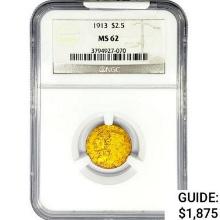 1913 $2.50 Gold Quarter Eagle NGC MS62