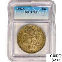 1891-O Morgan Silver Dollar ICG EF45