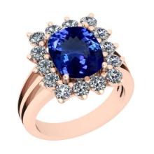 Certified 6.12 Ctw VS/SI1 Tanzanite And Diamond 14k Rose Gold Anniversary Engagement Ring