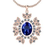 Certified 6.26 Ctw VS/SI1 Tanzanite And Diamond 14K Rose Gold Vintage Style Necklace
