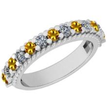 0.96 Ctw SI2/I1 Yellow Sapphire And Diamond 14K White Gold Filigree Band Ring