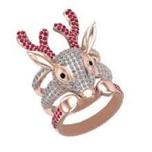 2.08 Ctw SI2/I1 Ruby and Treated Fancy Black and White Diamond 4K Yellow Gold Deer Ring