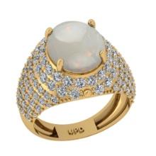 6.29 Ctw I2/I3 Opal And Diamond 14K Yellow Gold Engagement Ring