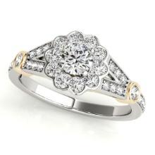 CERTIFIED TWO TONE GOLD 1.54 CTW J-K/VS-SI1 DIAMOND HALO ENGAGEMENT RING