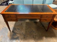 Antique Leather & Wood Desk W/ Side Pull Outs & Drawers / Definitally Vintage - With Brass Accents