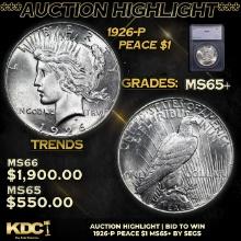 ***Auction Highlight*** 1926-p Peace Dollar $1 Graded ms65+ By SEGS (fc)