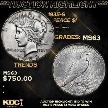 ***Auction Highlight*** 1935-s Peace Dollar $1 Graded ms63 BY SEGS (fc)