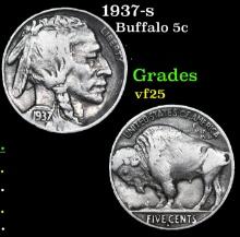 1937-s Buffalo Nickel 5c Grades vf+