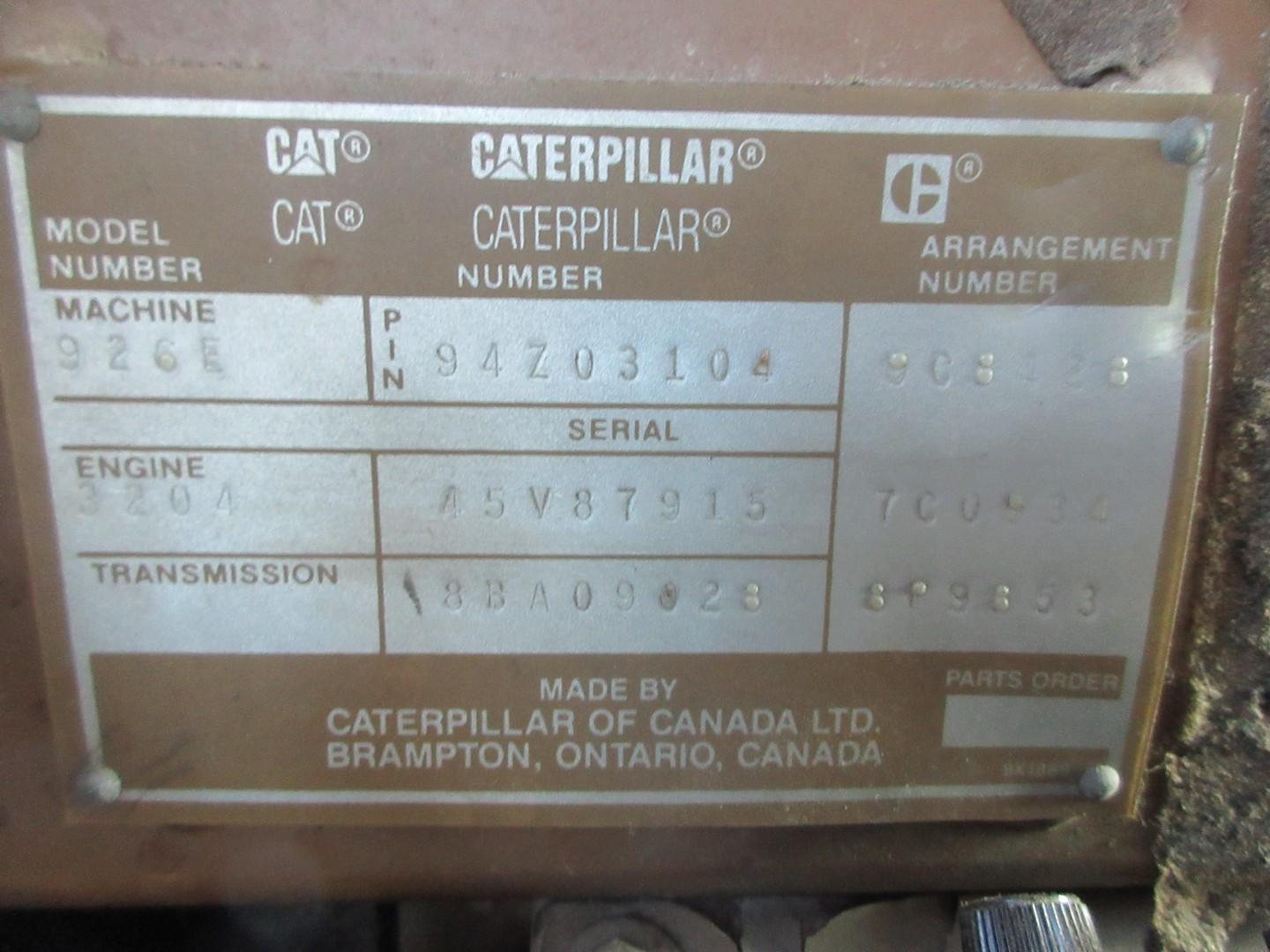 1990 Caterpillar 926E Rubber Tire Wheel Loader