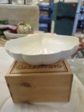 Lot of 2 Items To Include, White Shell Shaped Server Dish, and a Wooden Frantoio Galanttino Carrying