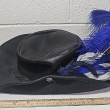 Genuine Leather Hat with Removable Feathers, Size Medium