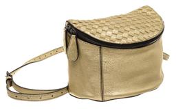 Bottega Veneta Gold Metallic Top Zip Shoulder Bag