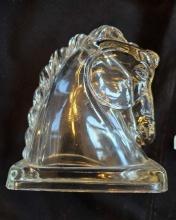 Pair of glass horsehead bookends