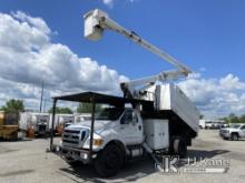 Altec LR756, Over-Center Bucket Truck mounted behind cab on 2013 Ford F750 Chipper Dump Truck Runs M