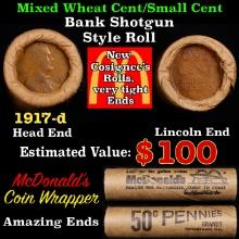 Small Cent Mixed Roll Orig Brandt McDonalds Wrapper, 1917-d Lincoln Wheat end, Indian other end, 50c