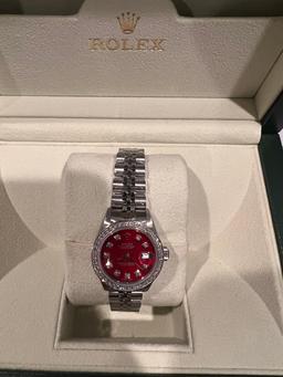 Custom 26mm Red Mother of Pearl Dial Rolex Datejust w/Diamond Bezel (G-H, SI1-SI2) comes with Box &