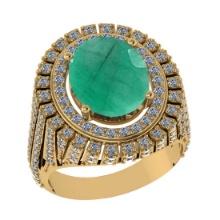 3.92 Ctw VS/SI1 Emerald and Diamond 14K Yellow Gold Vintage Style Ring (ALL DIAMOND ARE LAB GROWN DI