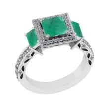 2.42 Ctw VS/SI1 Emerald and Diamond 14K White Gold Engagement Ring(ALL DIAMOND ARE LAB GROWN)