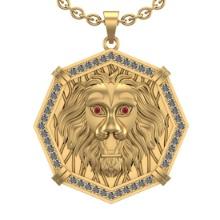 1.57 Ctw VS/SI1 Ruby And Diamond 14K Yellow Gold Lion Head Leo Charm Necklace ALL DIAMOND ARE LAB GR