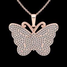 1.25 Ctw VS/SI1 Diamond 14K Rose Gold butterfly Necklace (ALL DIAMOND ARE LAB GROWN )