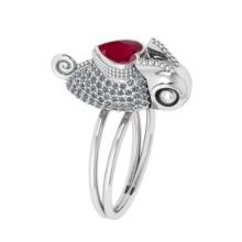 2.06 Ctw VS/SI1 Ruby and Diamond 14K White Gold Animal Ring(ALL DIAMOND ARE LAB GROWN)