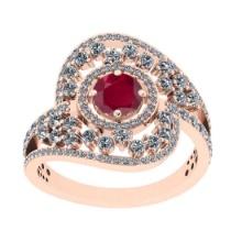 3.03 Ctw VS/SI1Ruby and Diamond 14K Rose Gold Engagement Ring (ALL DIAMONDS ARE LAB GROWN)