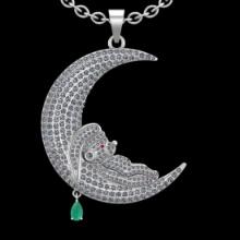 3.10 Ctw VS/SI1 Emerald and Diamond 14K White Gold Necklace (ALL DIAMOND ARE LAB GROWN )
