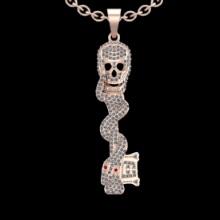 1.00 Ctw VS/SI1 Diamond 14K Rose Gold Vintage Style Snake Skull Necklace (ALL DIAMOND ARE LAB GROWN
