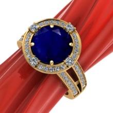 2.35 CtwVS/SI1 Blue Sapphire and Diamond14K Yellow Gold Engagement Halo Ring (ALL DIAMOND ARE LAB GR