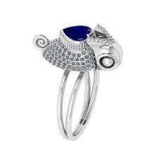 2.06 Ctw VS/SI1 Blue Sapphire and Diamond 14K White Gold Animal Ring (ALL DIAMOND ARE LAB GROWN)