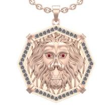 1.57 Ctw VS/SI1 Ruby And Diamond 14K Rose Gold Lion Head Leo Charm Necklace ALL DIAMOND ARE LAB GROW