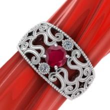 1.25 CtwVS/SI1 Ruby and Diamond14K White Gold Engagement Ring (ALL DIAMOND ARE LAB GROWN)