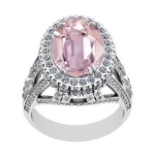 8.84 Ctw VS/SI1 Kunzite and Diamond 14K White Gold Engagement Ring (ALL DIAMOND ARE LAB GROWN)
