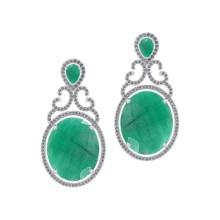 3.50 Ctw VS/SI1Emerald and Diamond 14K White Gold Earrings (ALL DIAMONDS ARE LAB GROWN)