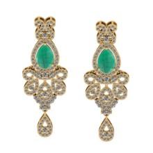 5.65 CtwVS/SI1 Emerald And Diamond 14K Yellow Gold Dangling Earrings( ALL DIAMOND ARE LAB GROWN )