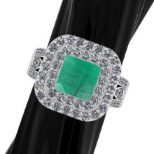3.20 CtwVS/SI1 Emerald and Diamond14K White Gold Engagement Ring (ALL DIAMOND ARE LAB GROWN)