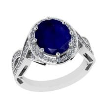 2.90 Ctw VS/SI1 Blue Sapphire and Diamond 14K White Gold Vintage Style Ring (ALL DIAMOND ARE LAB GRO