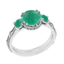 2.63 Ctw VS/SI1 Emerald and Diamond 14K White Gold Vintage Style Ring (ALL DIAMOND ARE LAB GROWN DIA