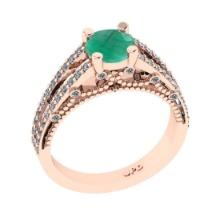 1.61 Ctw VS/SI1 Emerald and Diamond 14K Rose Gold Engagement Halo Ring(ALL DIAMOND ARE LAB GROWN)
