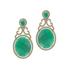 3.50 Ctw VS/SI1Emerald and Diamond 14K Yellow Gold Earrings (ALL DIAMONDS ARE LAB GROWN)