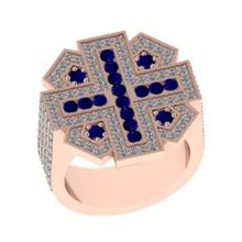 2.03 Ctw VS/SI1 Blue Sapphire and Diamond 14K Rose Gold Vintage Style Ring (ALL DIAMOND ARE LAB GROW