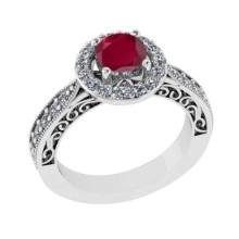 1.90 Ctw VS/SI1 Ruby and Diamond 14K White Gold Engagement Ring(ALL DIAMOND ARE LAB GROWN)